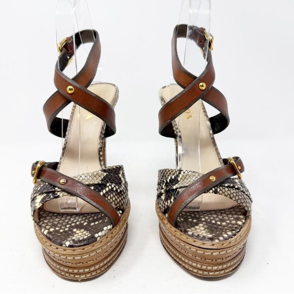 Prada Snakeskin Platform Strappy High Heels Womens Size EU 37.5 - Picture 3 of 10